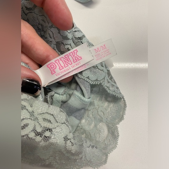PINK Black and aqua lace striped bralette size medium - Picture 6 of 8